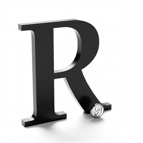 Black anodized aluminum sign letter R.