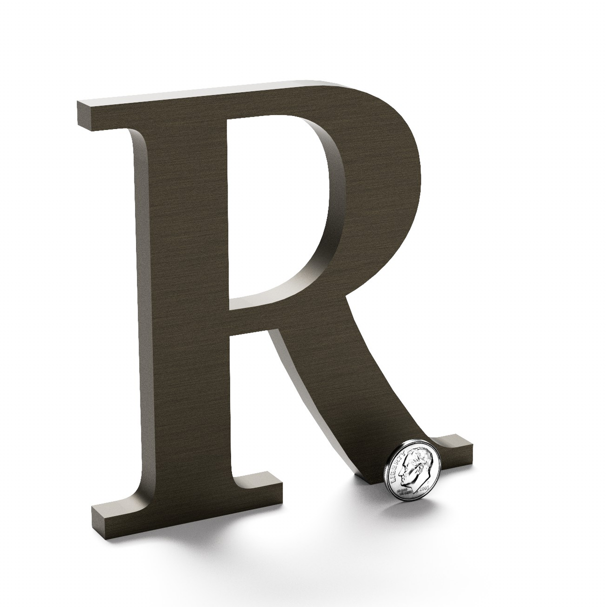 Bronze anodized aluminum sign letter R.