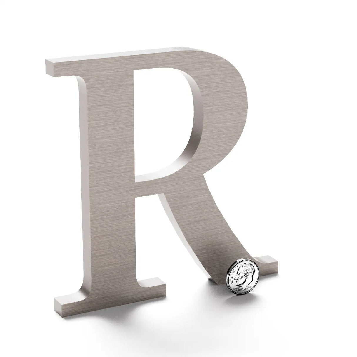 Champagne anodized aluminum sign letter R.