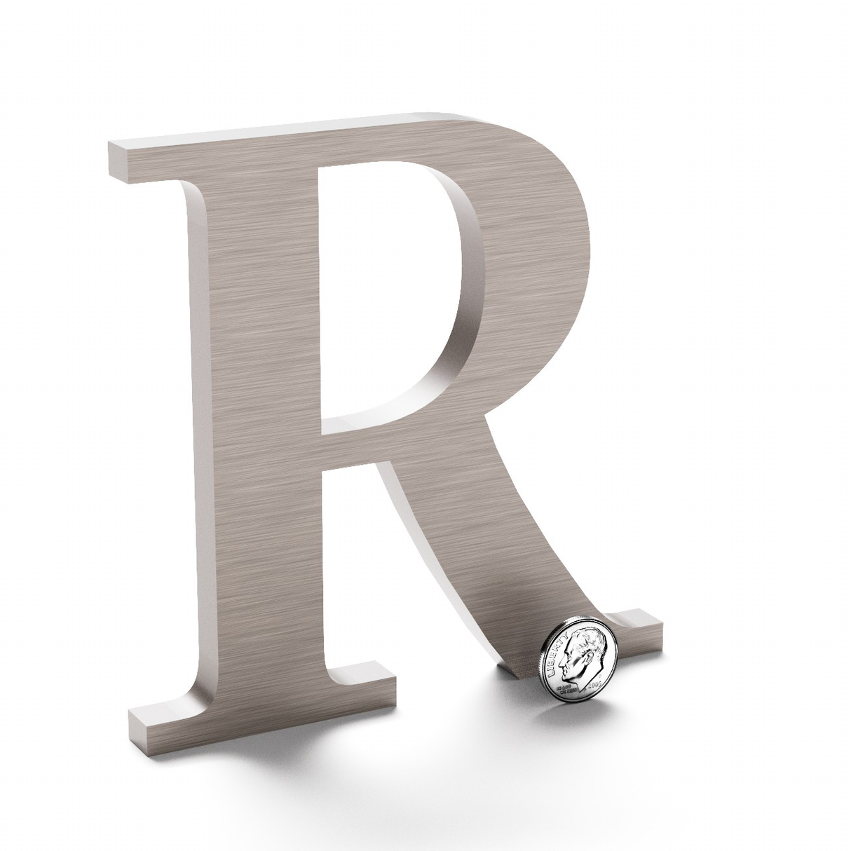 Champagne anodized aluminum sign letter R.