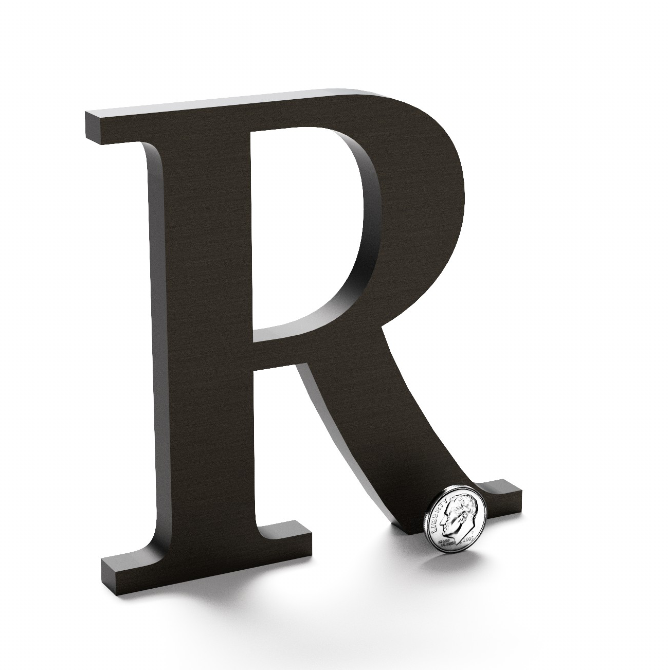 Dark bronze anodized aluminum sign letter R.