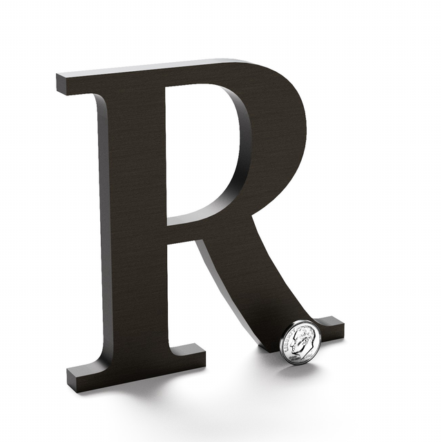 Dark bronze anodized aluminum sign letter R.