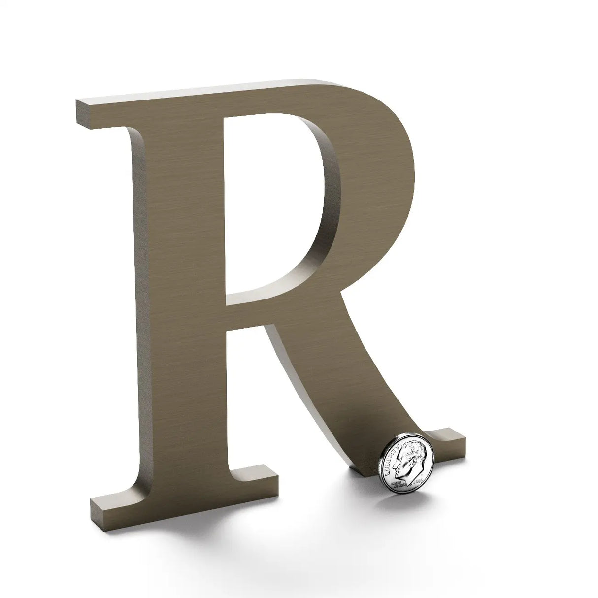 Light bronze anodized aluminum sign letter R.