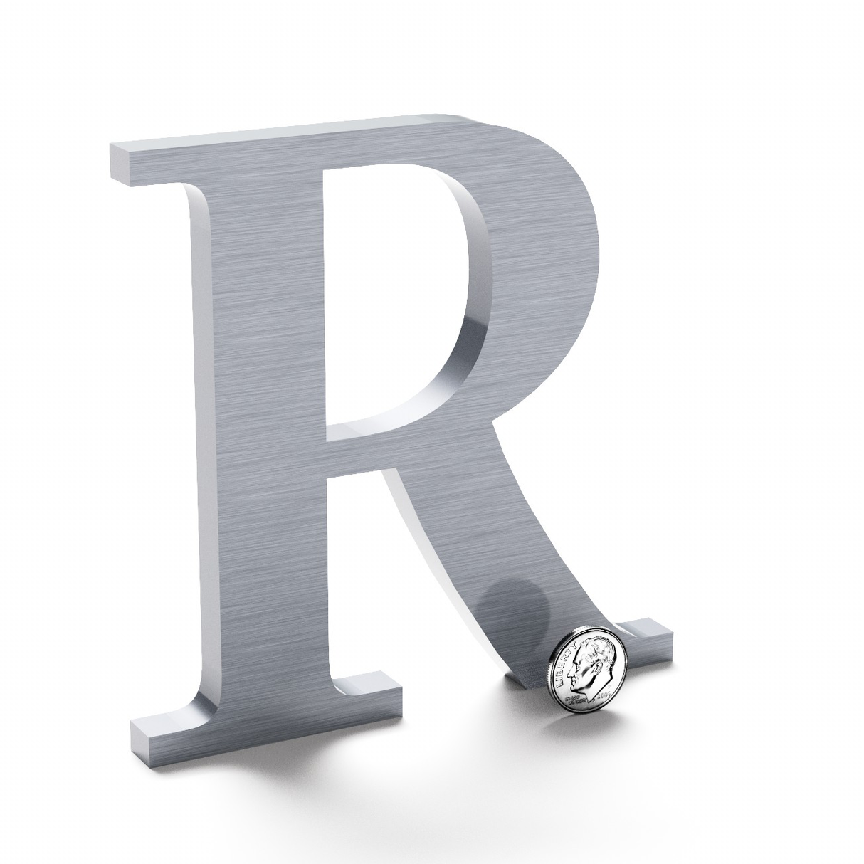 Orbital brushed aluminum sign letter R.