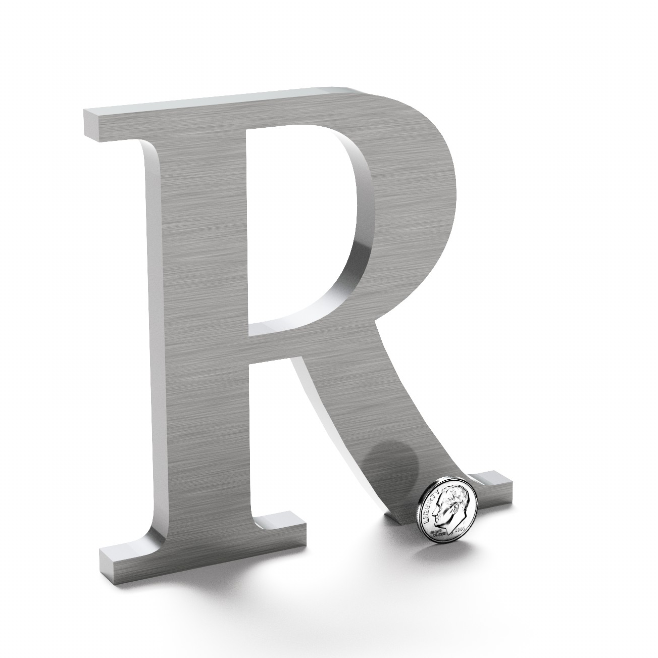 Flat cut marine-grade stainless steel letter R with a brushed finish.