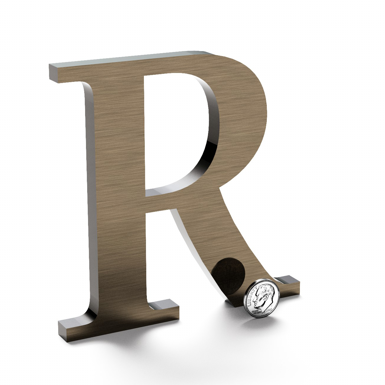 Light aged bronze sign letter R.