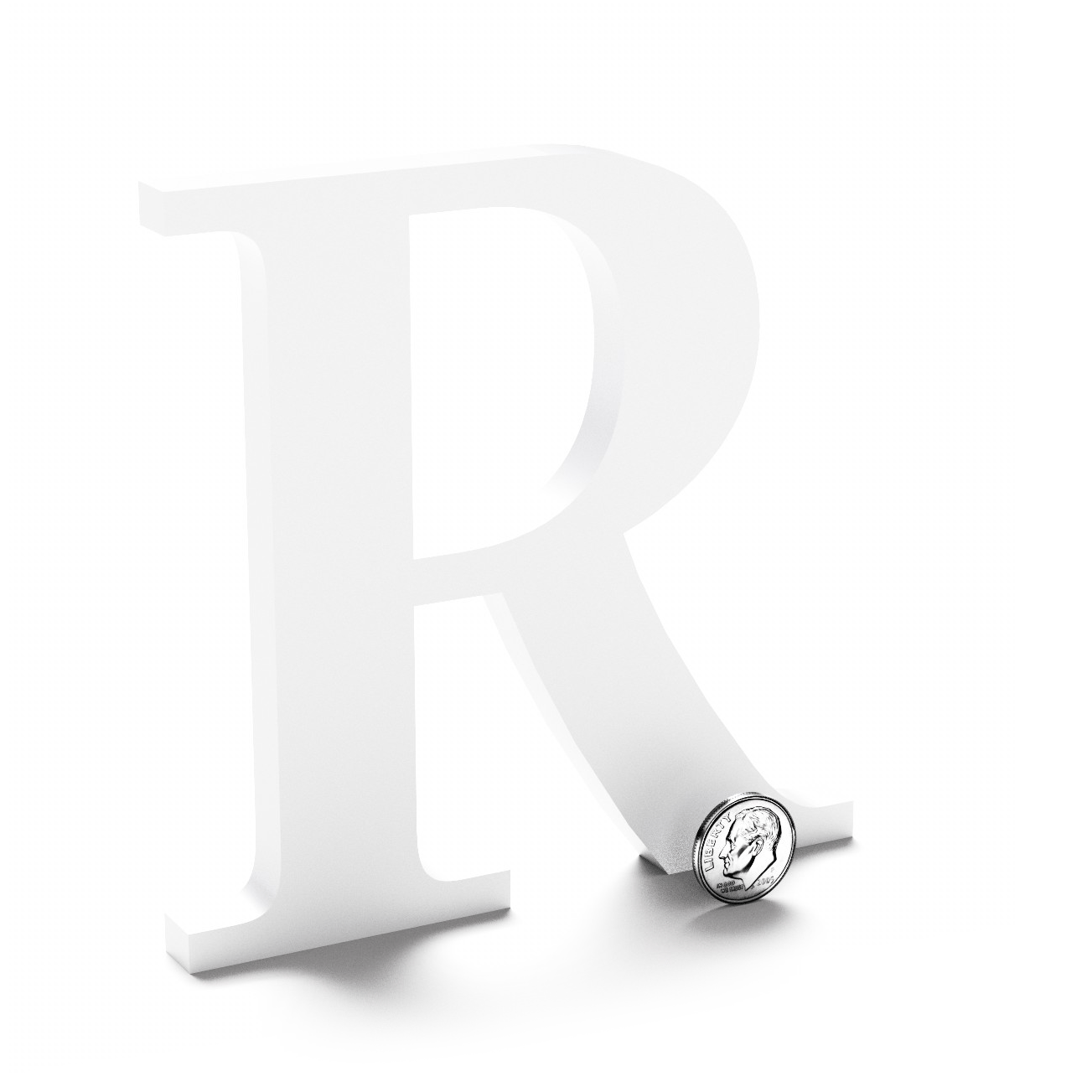 Unpainted white flat cut acrylic letter R.