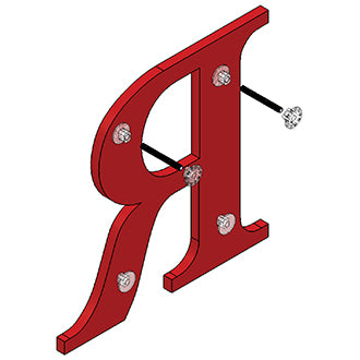 Letter R with combination mounts on the top and pad mounts on the bottom.