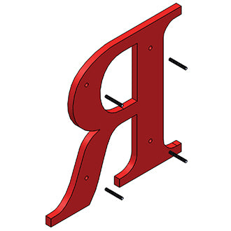 Letter R with stud mounts on the back.