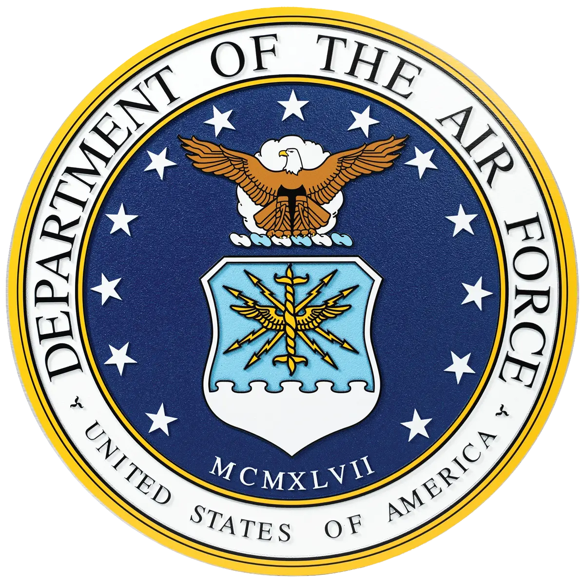 Full color painted cast division 10 BAA & BABA certified architectural solid aluminum US Air Force seal