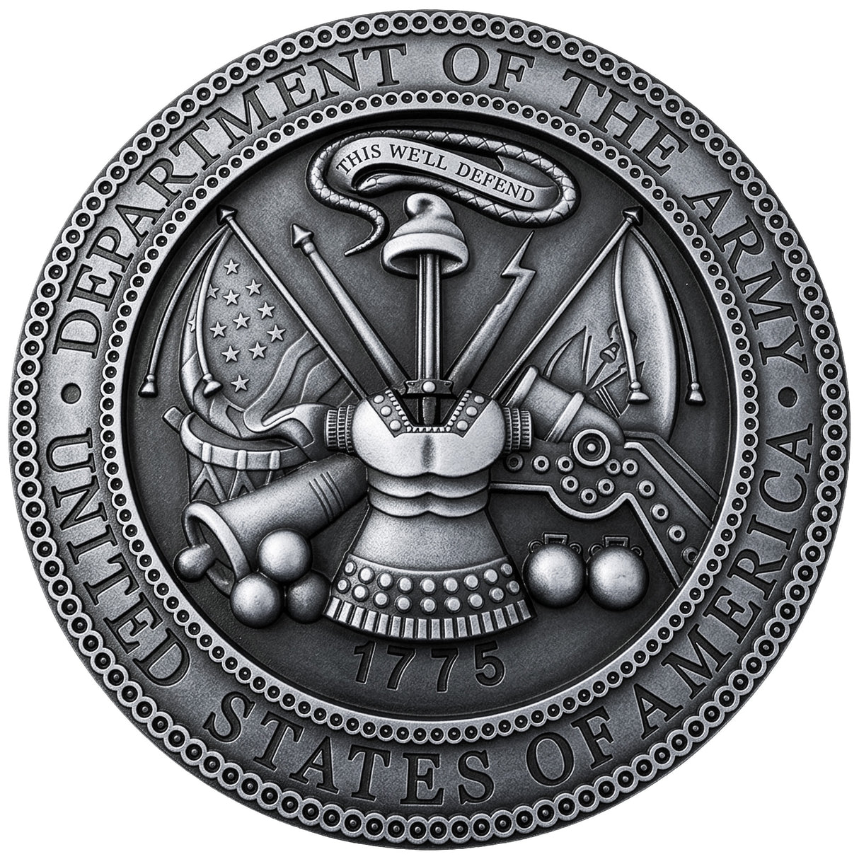 3D Sculpted Aluminum US Department of the Army Aluminum Seal