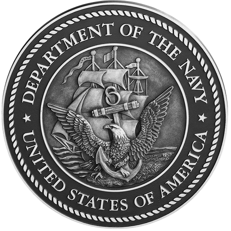 US Department of the Navy military seal in cast aluminum metal with a 3D sculpted face.