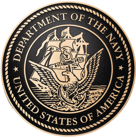 US Department of the Navy military seal in tooled bronze metal.
