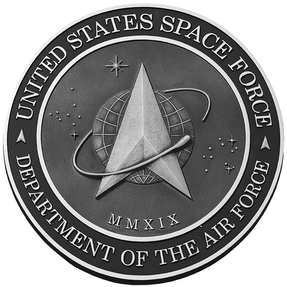 Solid cast division 10 BAA & BABA certified architectural sculpted aluminum US Space Force seal.