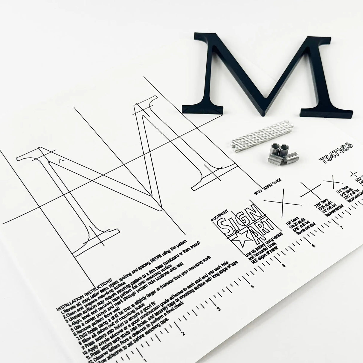 Black acrylic division 10 architectural sign letter with back studs on mounting template