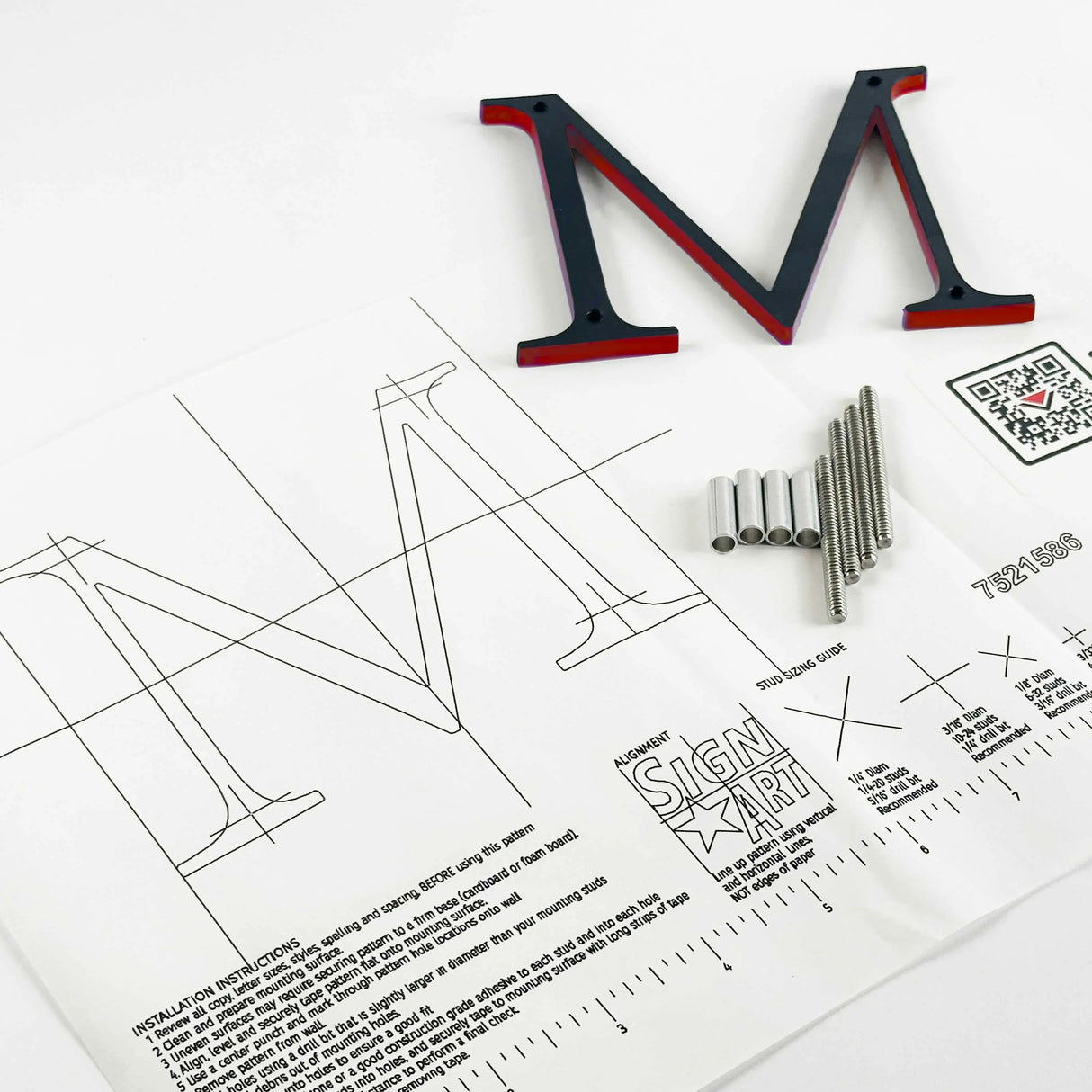 Painted aluminum division 10 architectural sign letter with back stud mounting template and hardware