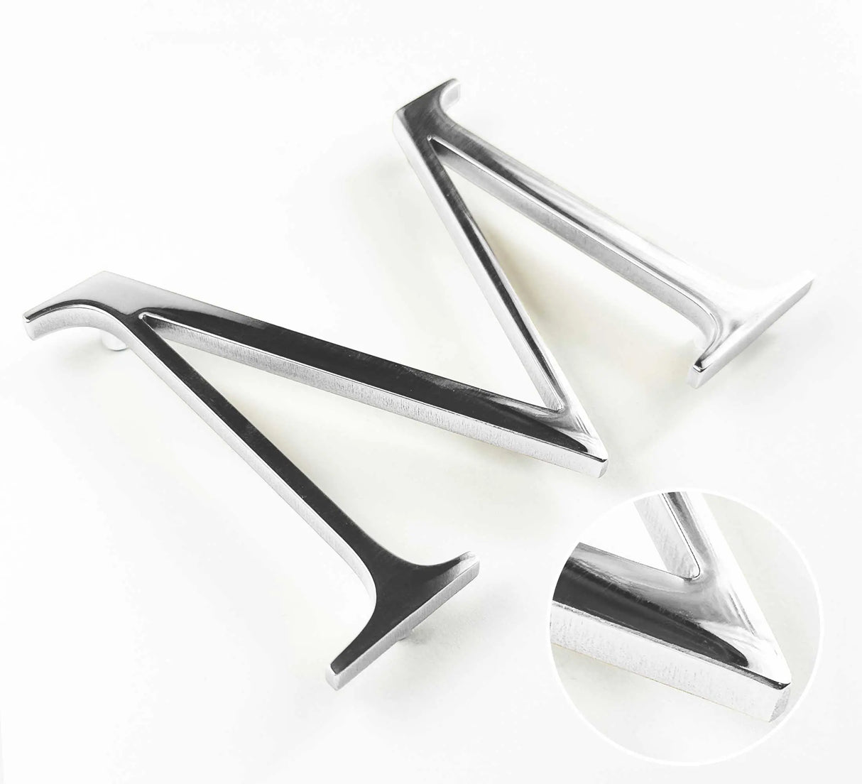 Polished solid aluminum division 10 architectural sign letter with finish closeup