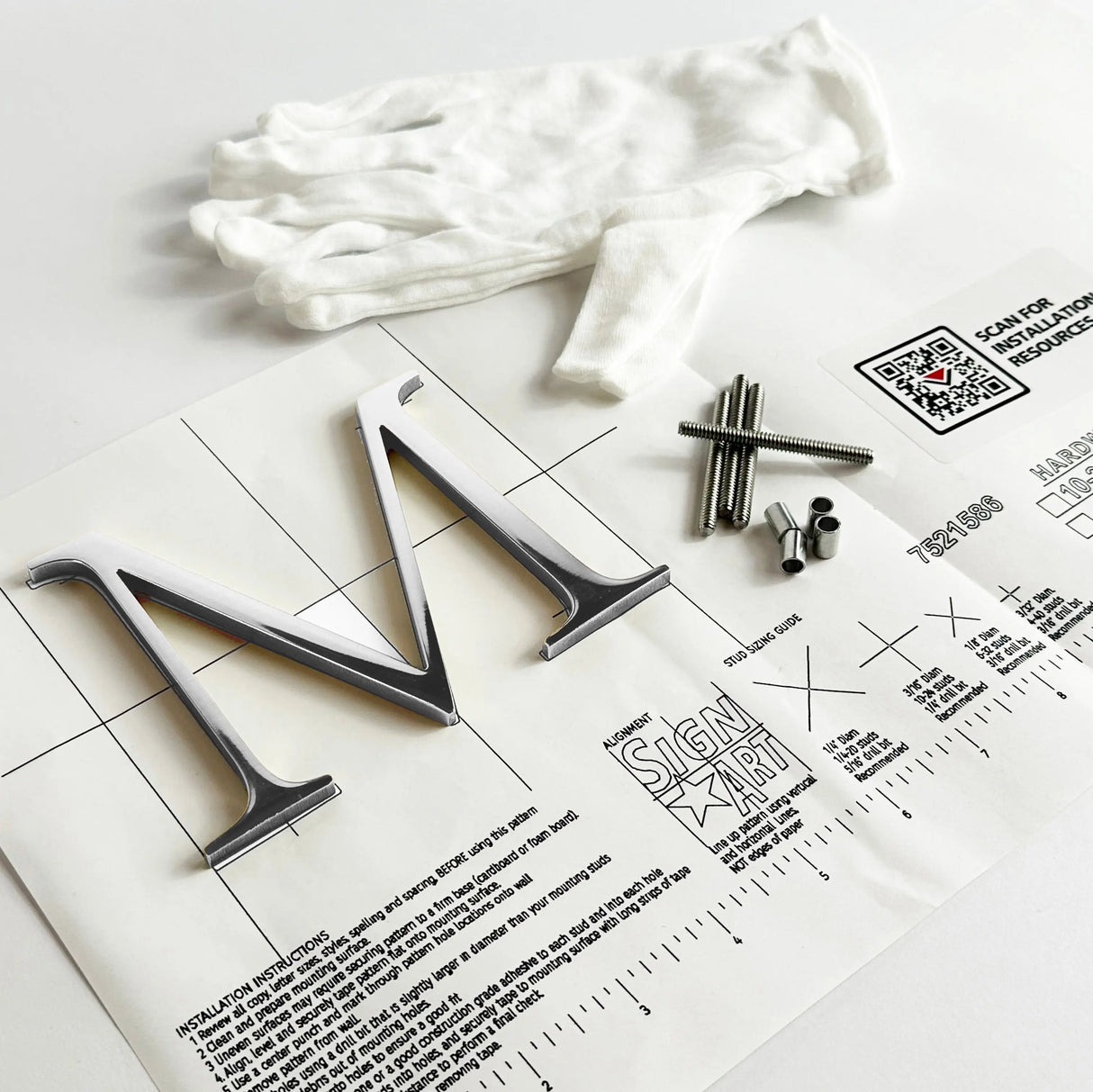 Polished solid aluminum division 10 architectural sign letter with back stud mounting template and hardware