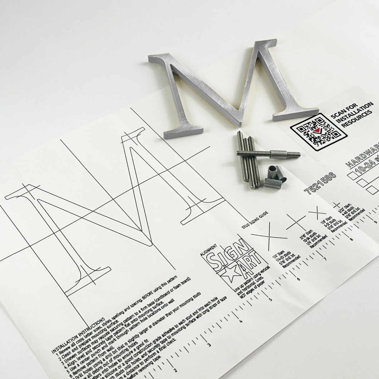 Random arc brushed solid aluminum division 10 architectural sign letter with back stud mounting template and hardware