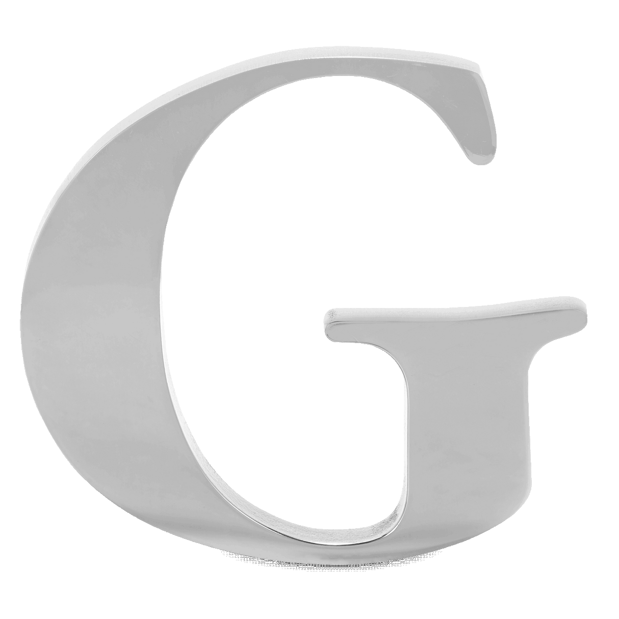 Animation of a rotating cast aluminum letter G with stud mounts
