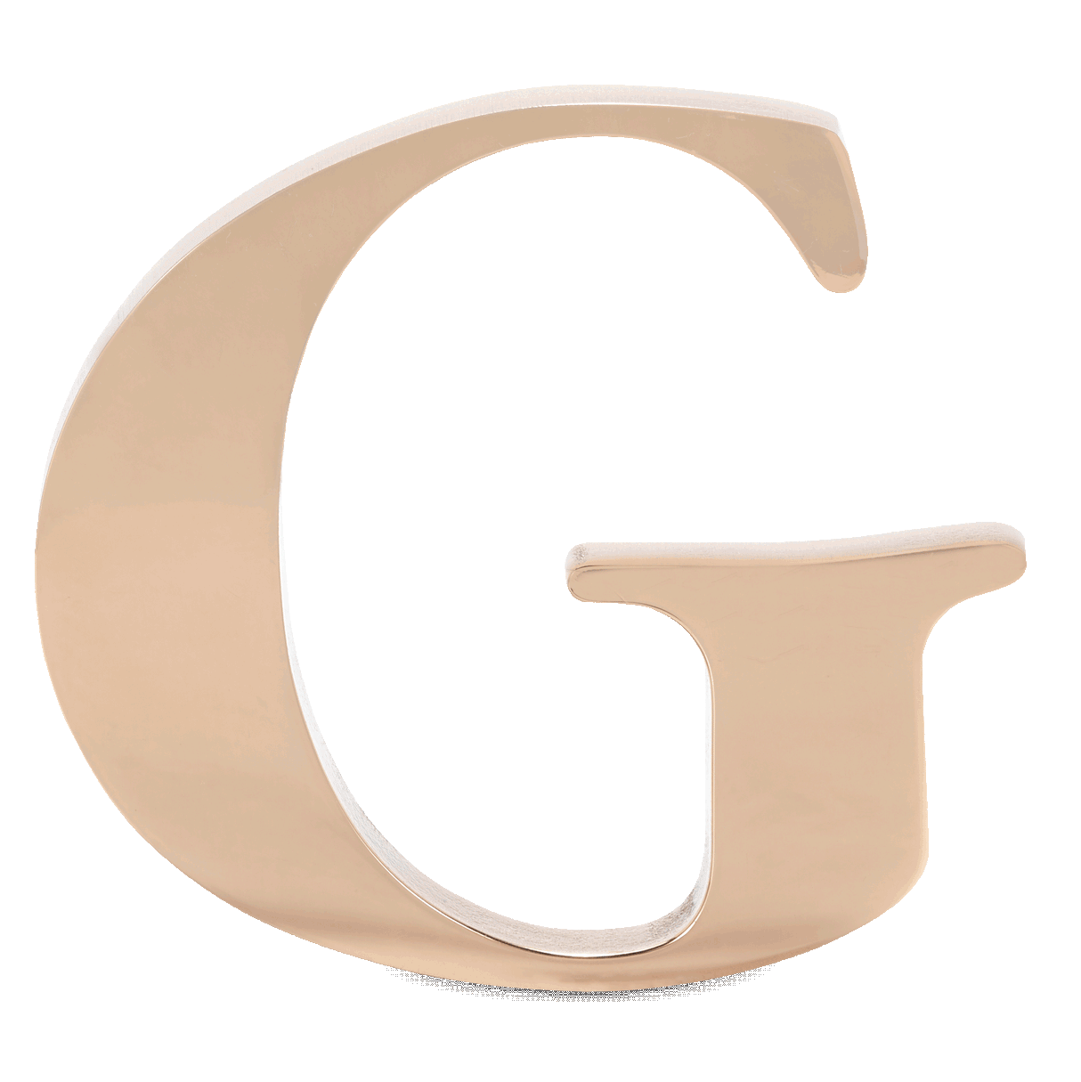Rotating animation of a cast bronze letter G