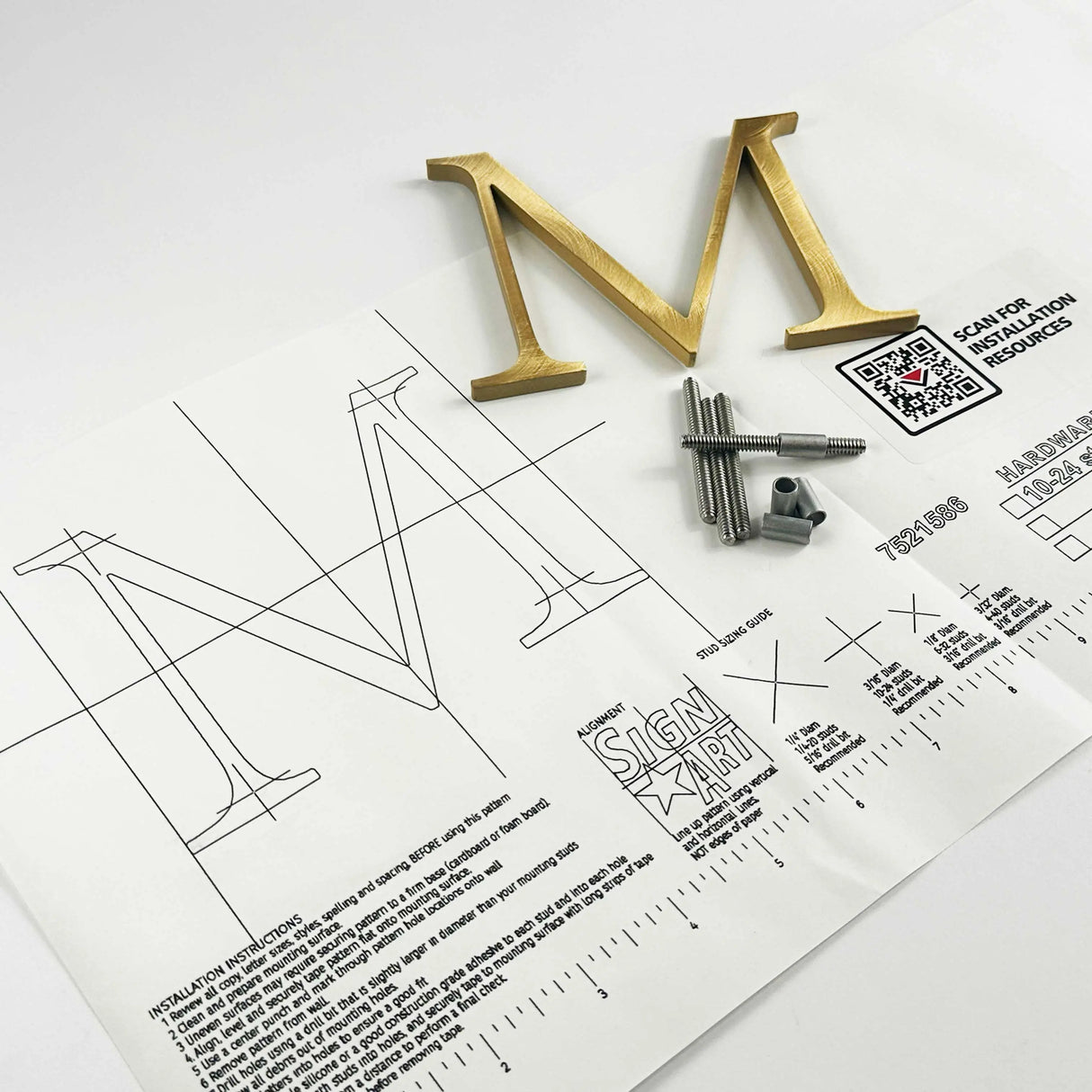 Random arc brushed solid bronze division 10 architectural sign letter on mounting template with hardware