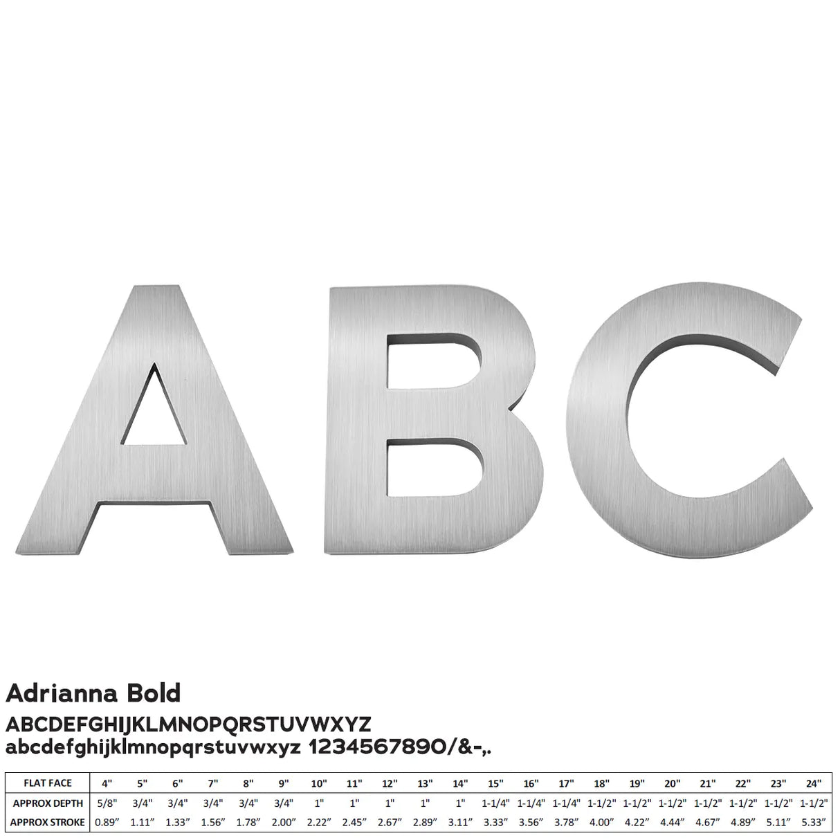 Cast aluminum sign letters in Adrianna Bold font