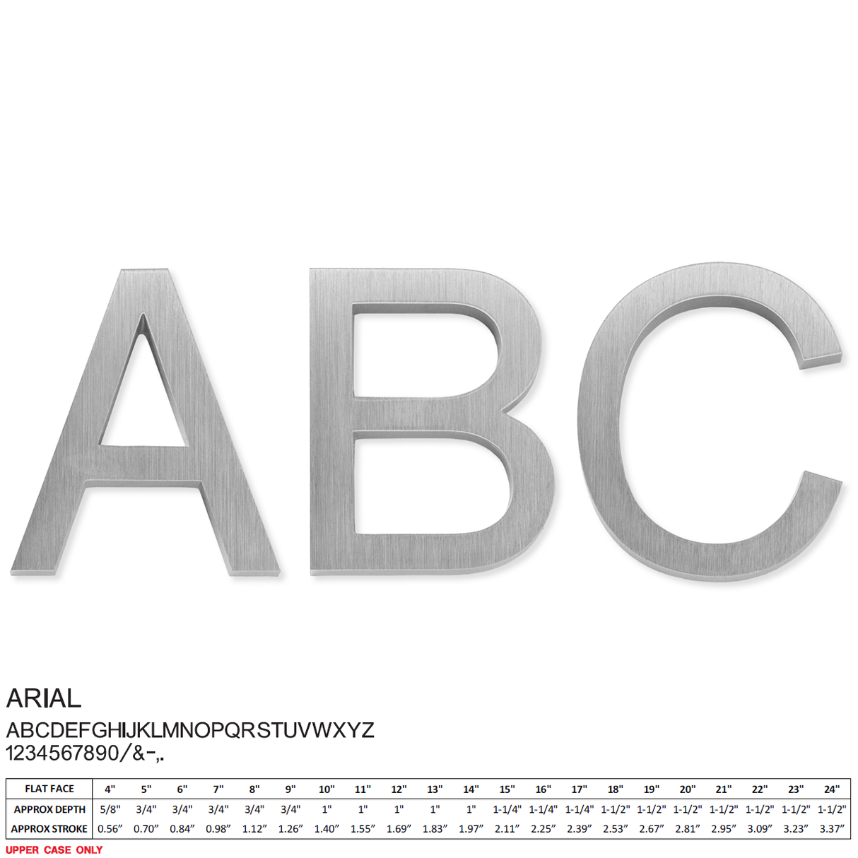 Cast aluminum sign letters in Arial font