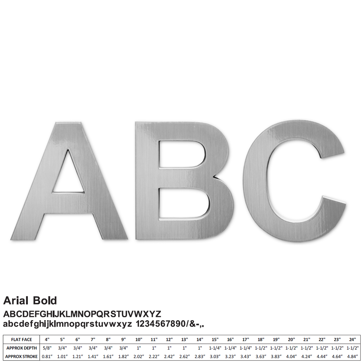 Cast aluminum sign letters in Arial Bold font