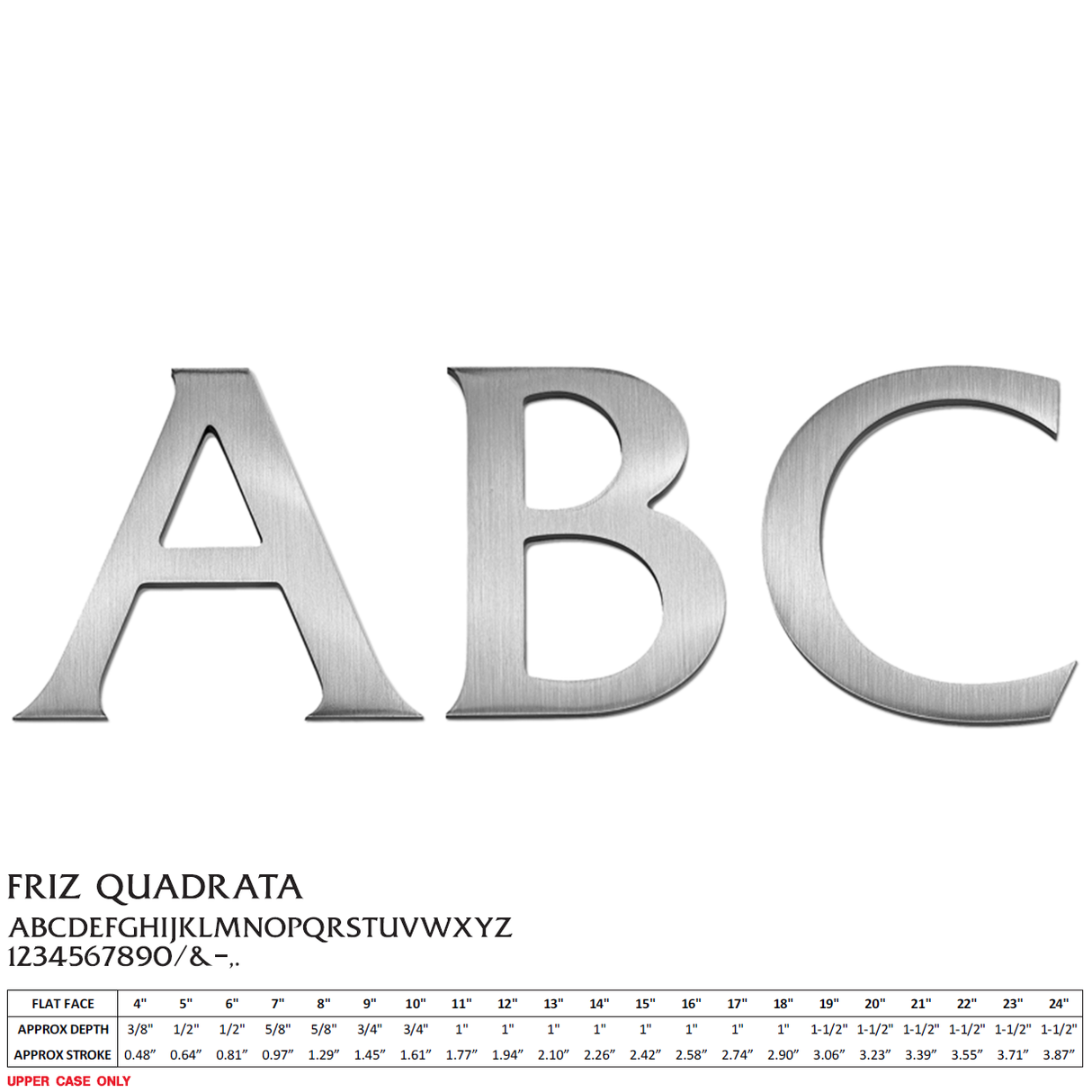 Cast aluminum sign letters in Friz Quadrata font