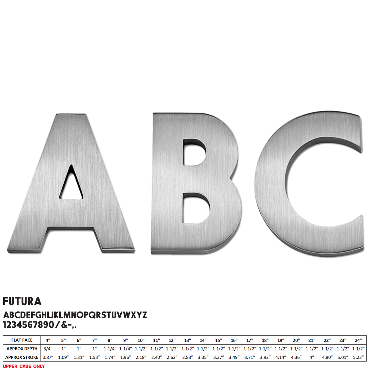 Cast aluminum sign letters in Futura font