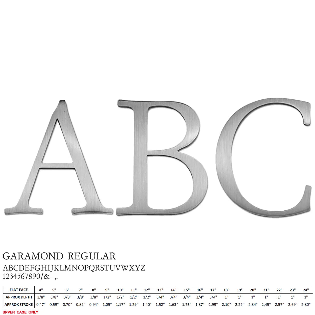 Cast aluminum sign letters in Garamond font