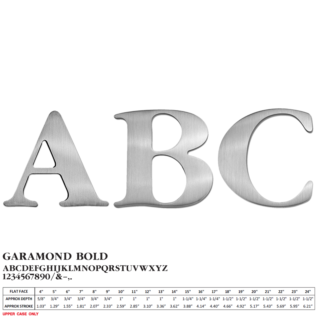 Cast aluminum sign letters in Garamond Bold font