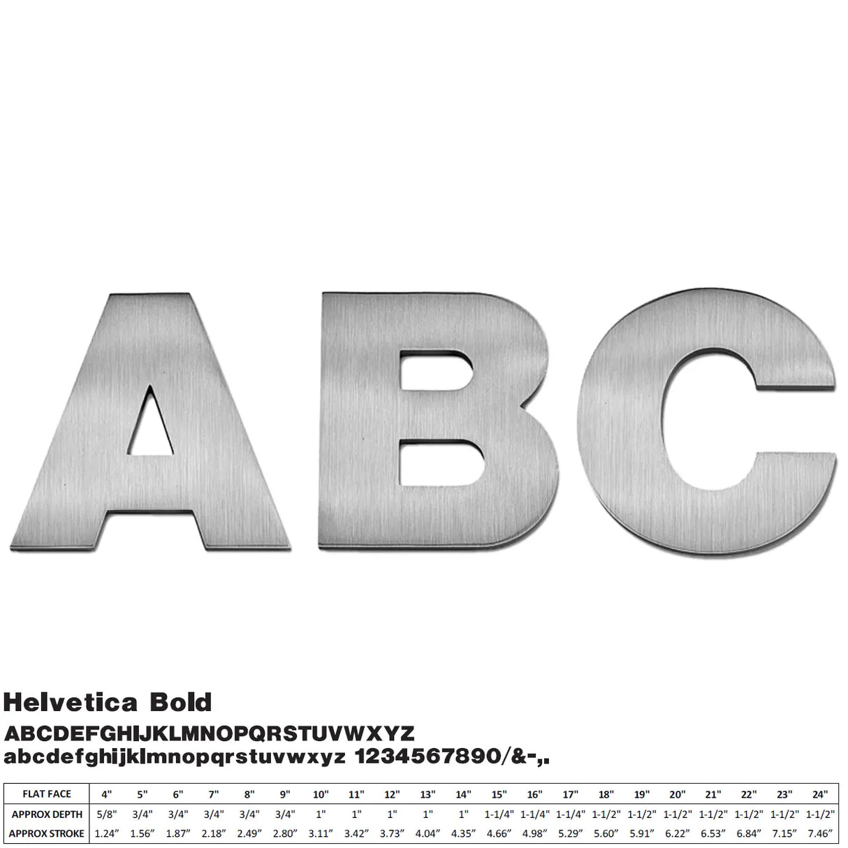 Cast aluminum sign letters in Helvetica Bold font