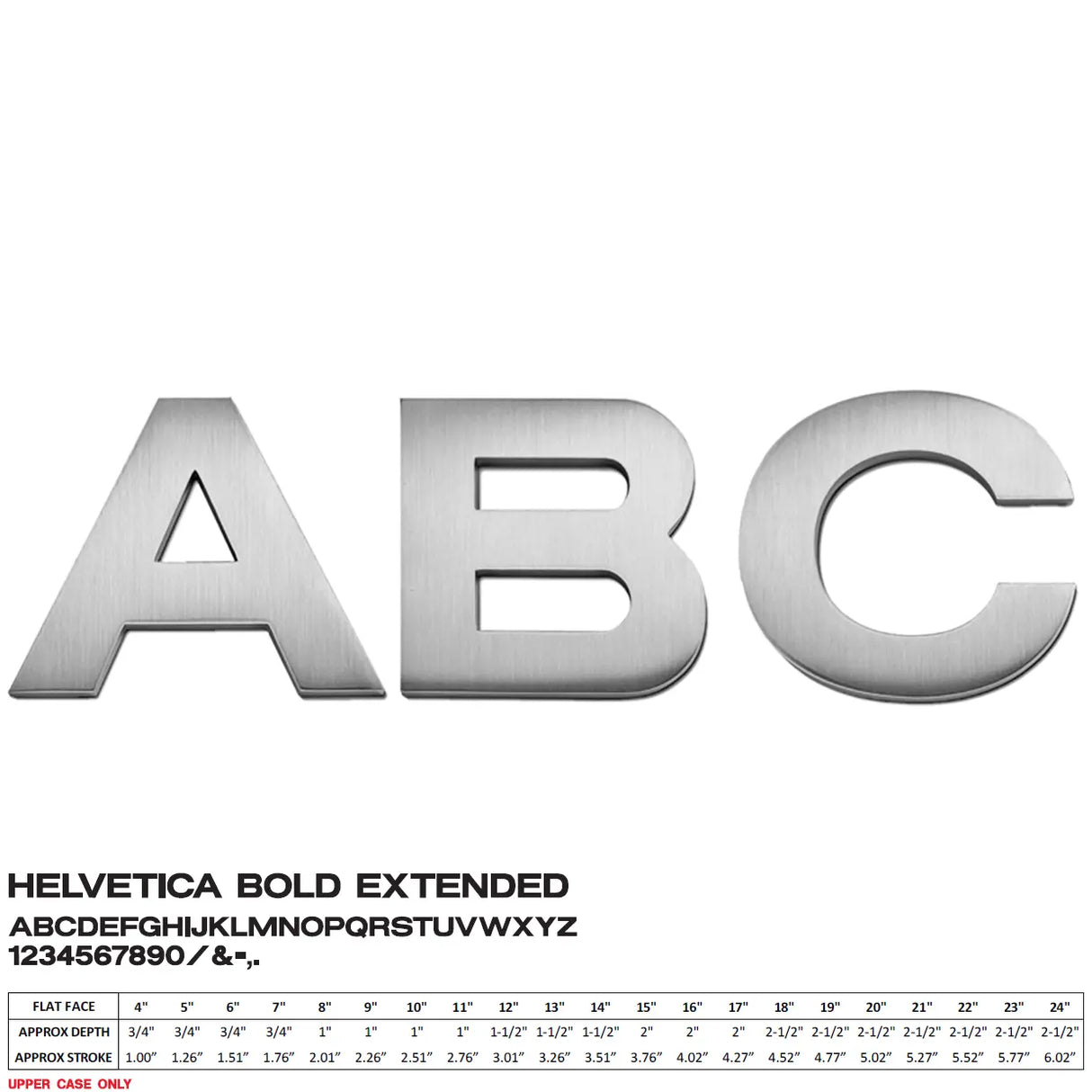 Cast aluminum sign letters in Helvetica Bold Extended font