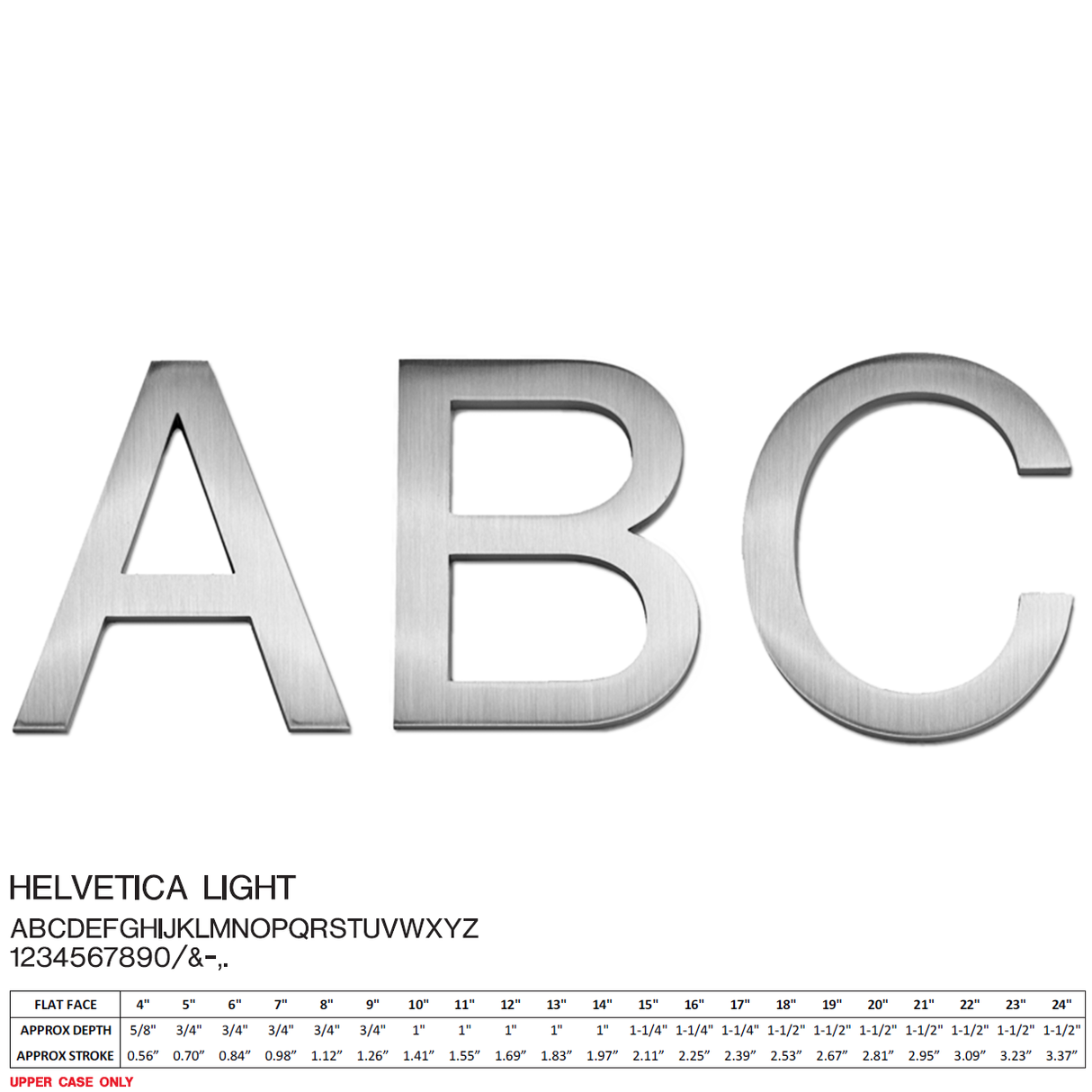 Cast aluminum sign letters in Helvetica Light font