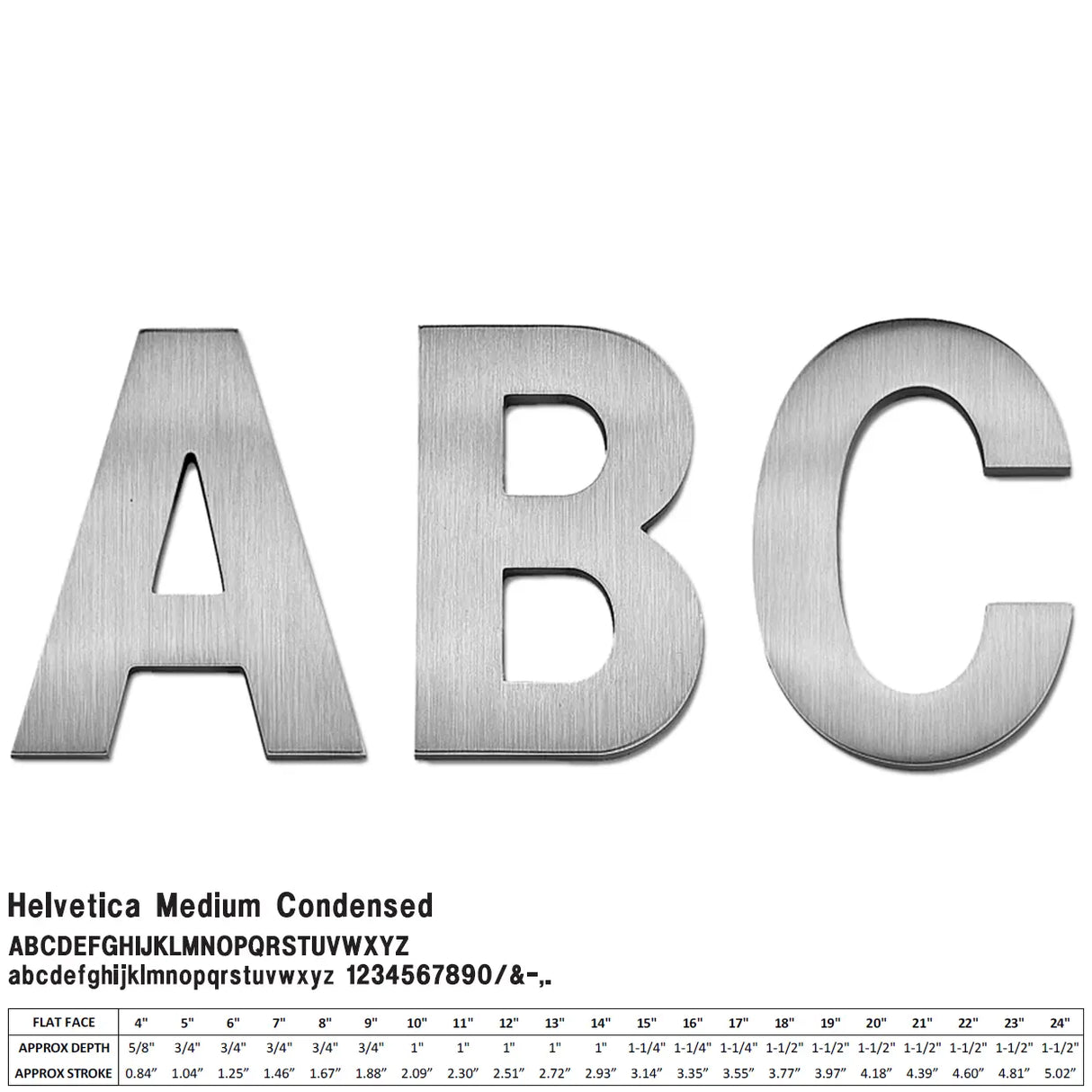 Cast aluminum sign letters in Helvetica Medium Condensed font