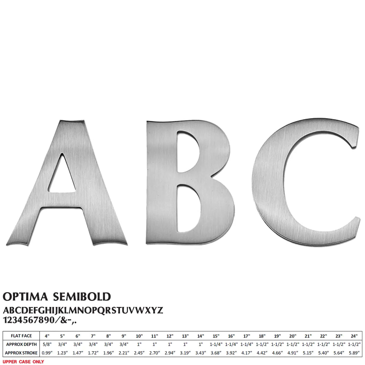 Cast aluminum sign letters in Optima Semibold font