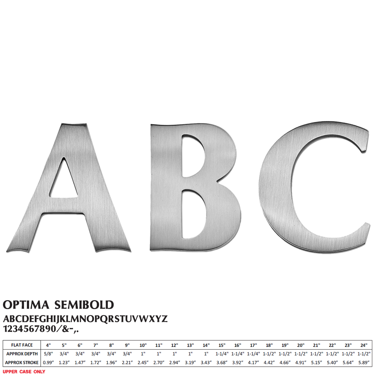 Cast aluminum sign letters in Optima Semibold font