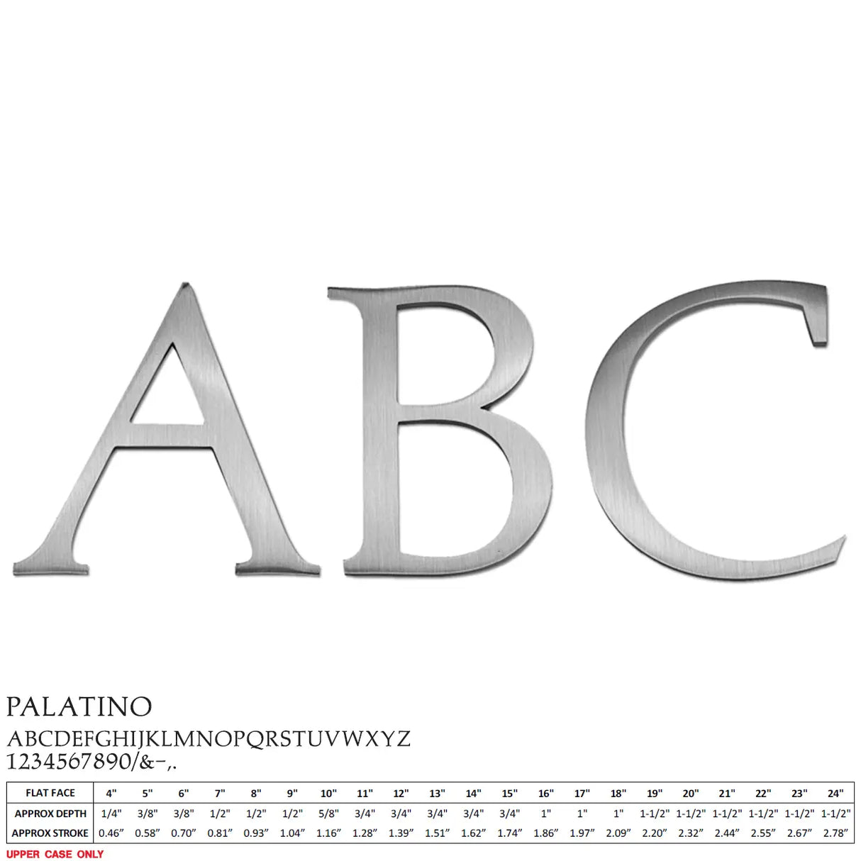 Cast aluminum sign letters in Palatino font