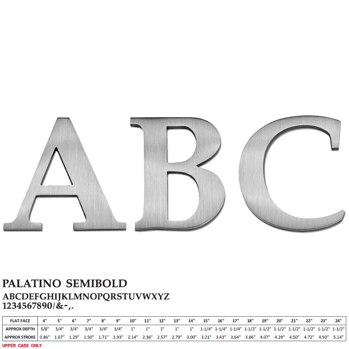 Cast aluminum sign letters in Palatino Semibold font