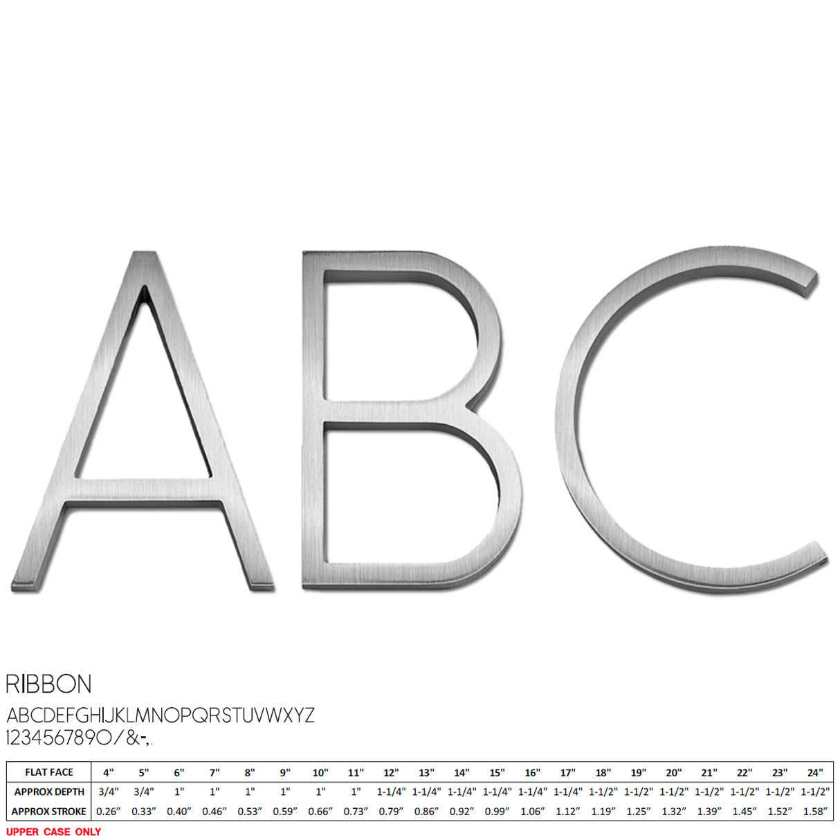 Cast aluminum sign letters in Ribbon font