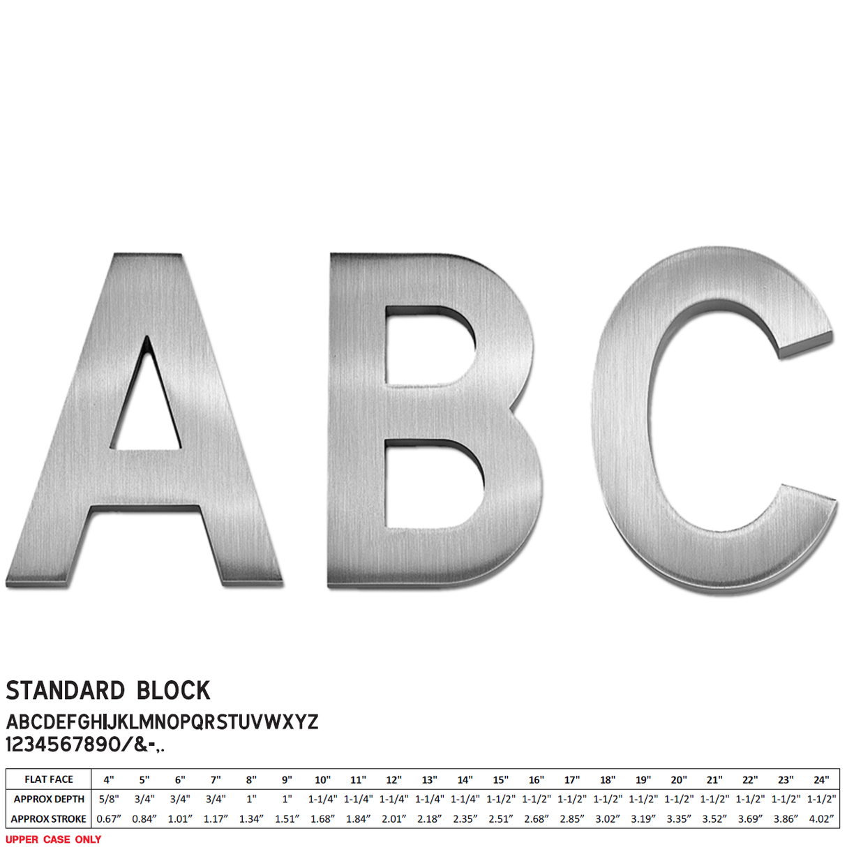 Cast aluminum sign letters in Standard Block font