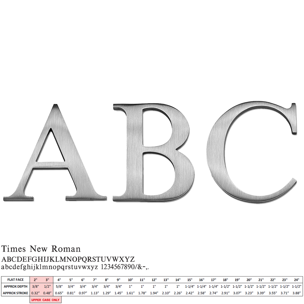 Cast aluminum sign letters in Times New Roman font