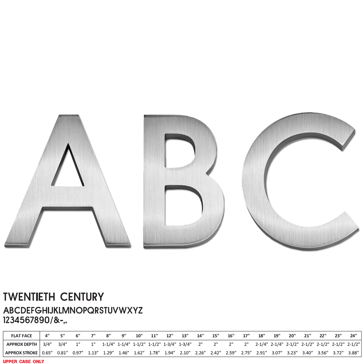 Cast aluminum sign letters in Twentieth Century font