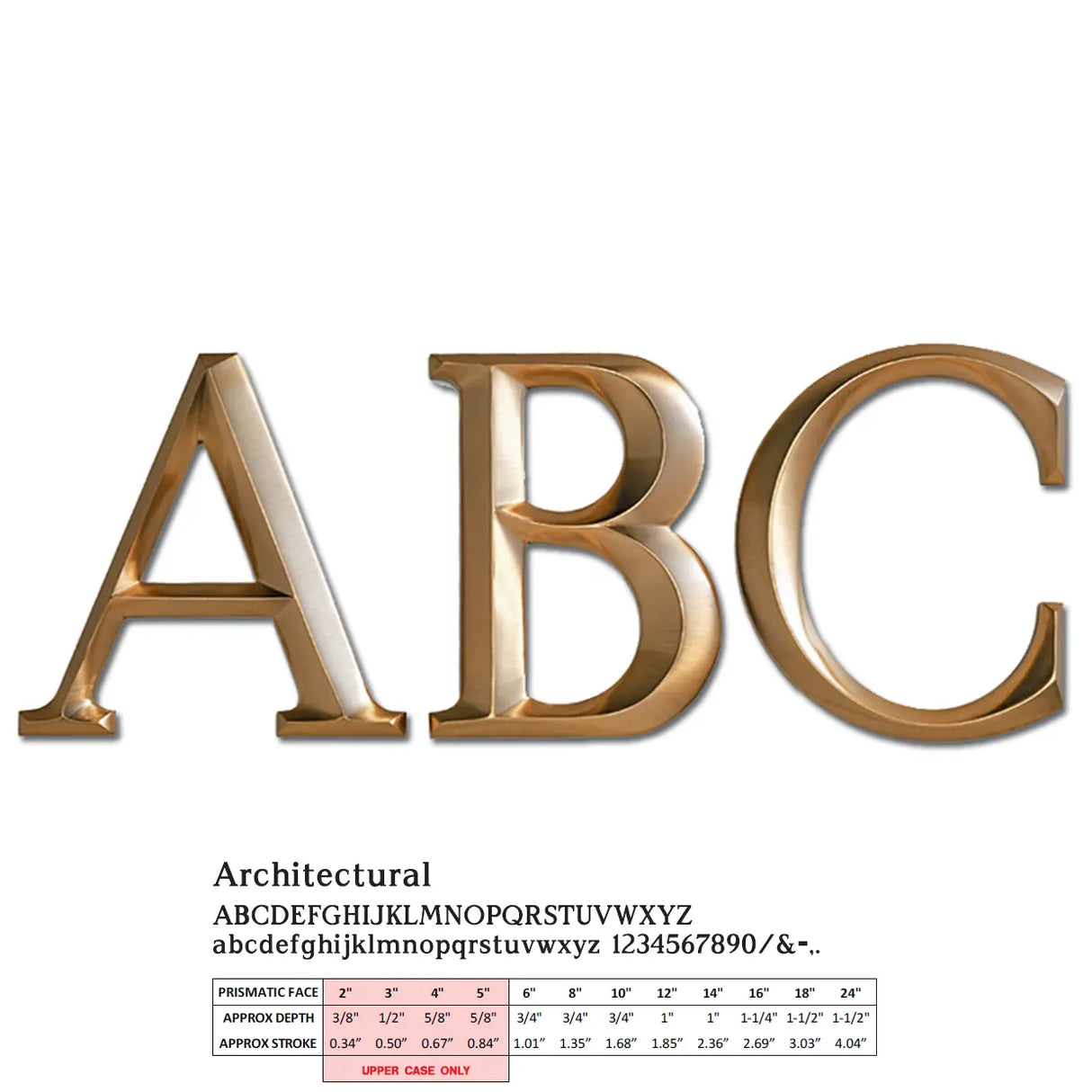 Cast bronze sign letters with prismatic face in Architectural font