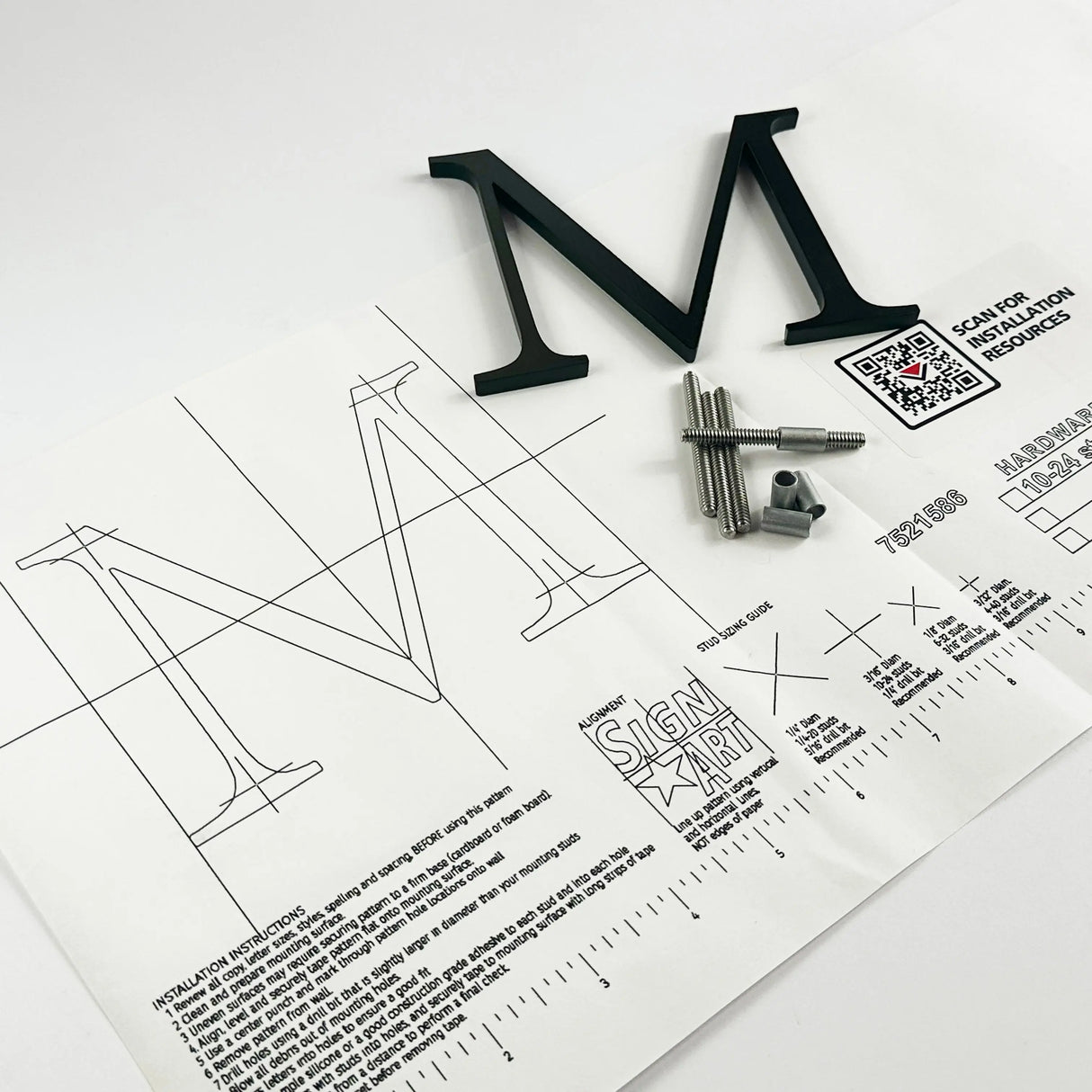 Dark alt oxidized solid copper division 10 architectural sign letter on mounting template with hardware