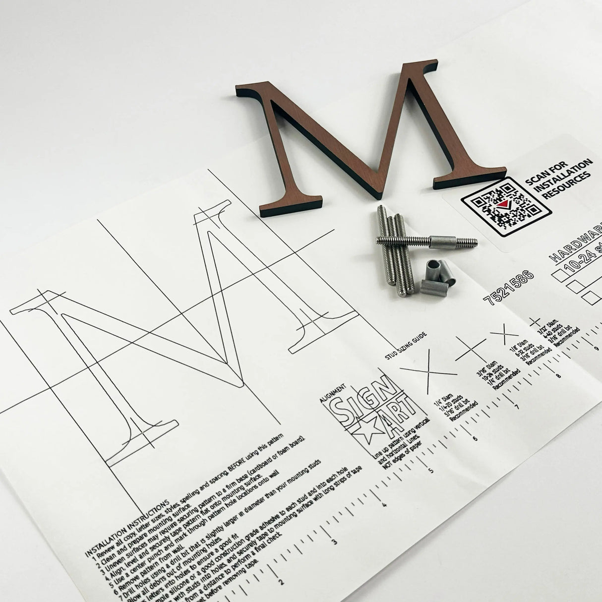 Light alt oxidized solid copper division 10 architectural sign letter on mounting template with hardware