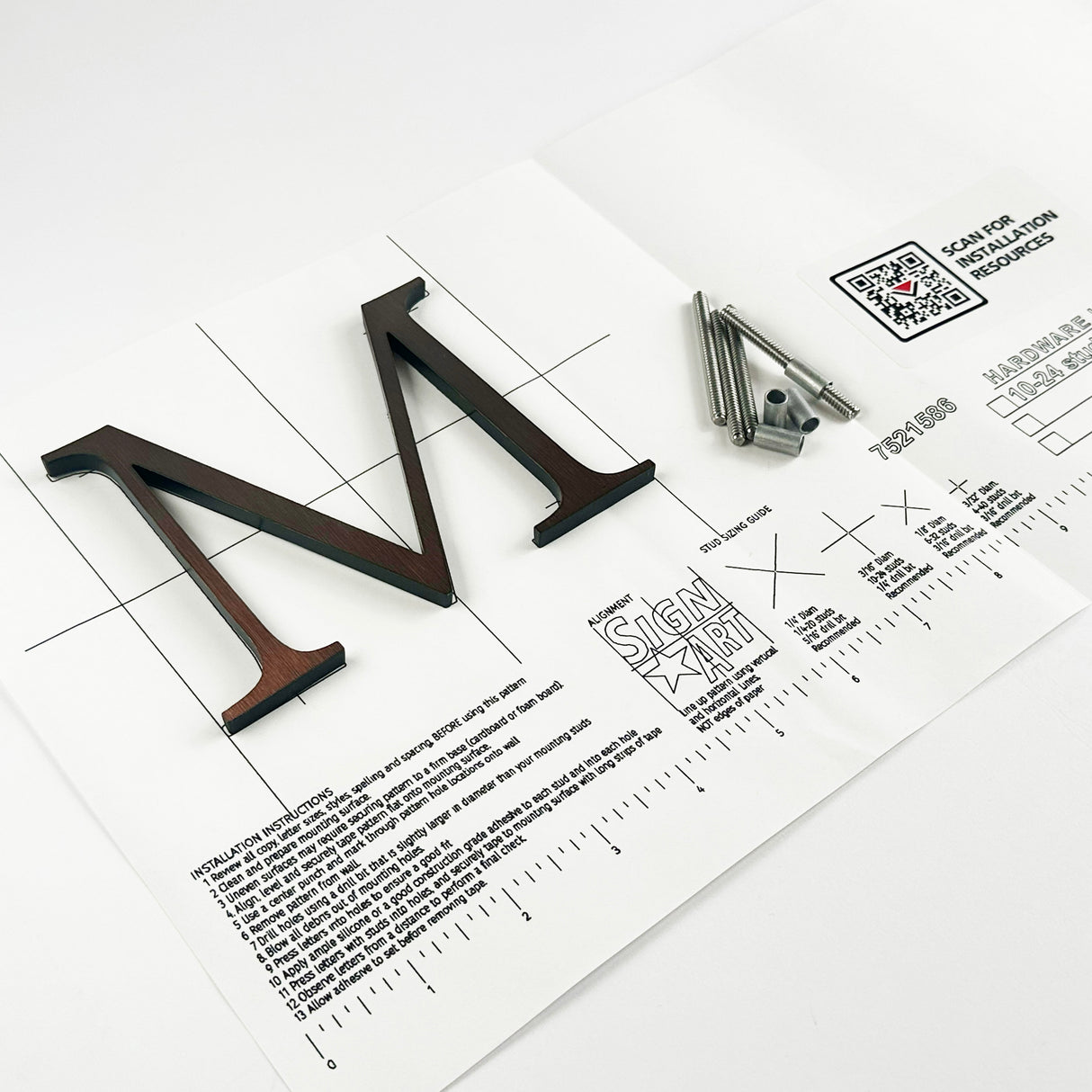 Alt oxidized solid copper division 10 architectural sign letter on mounting template with hardware