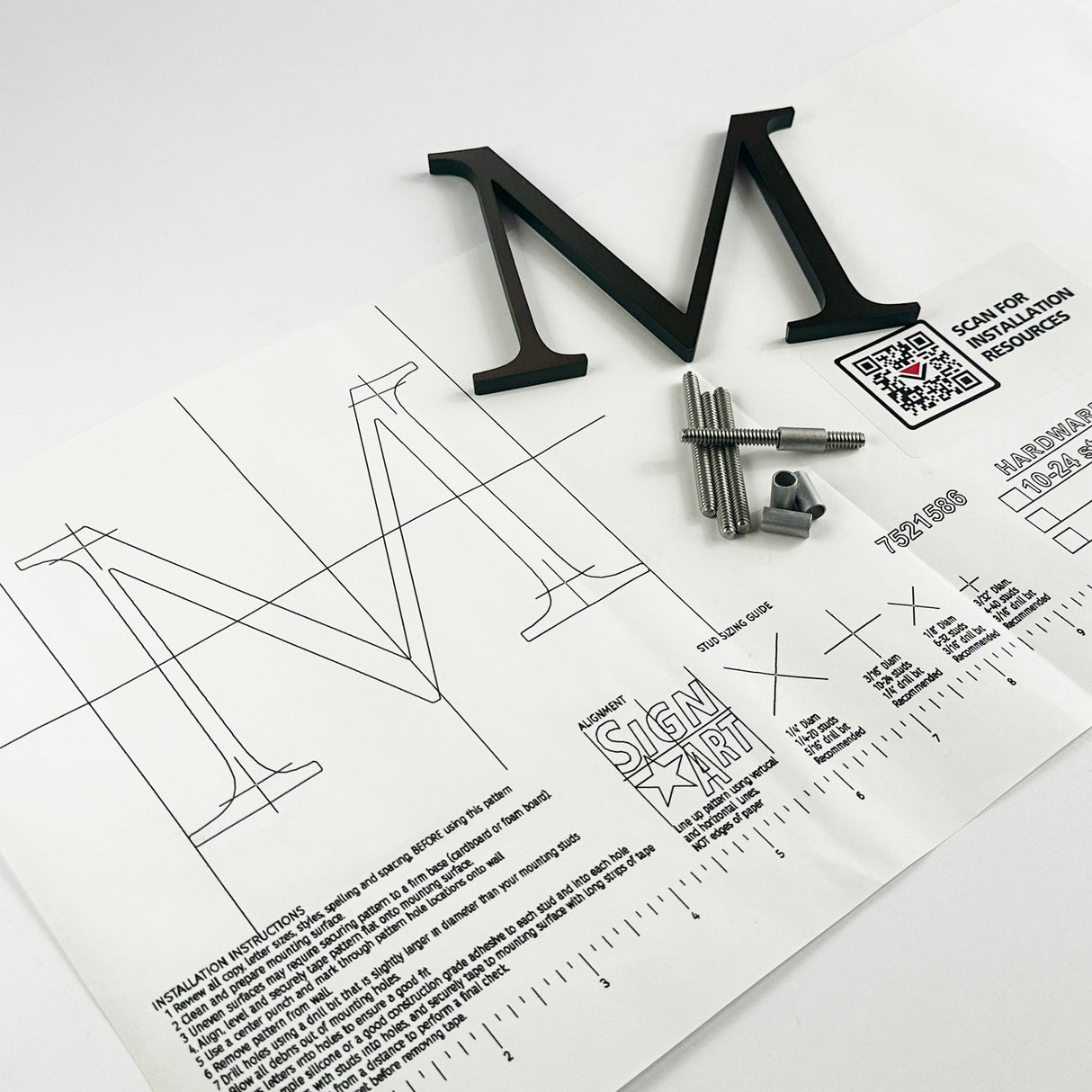 Alt oxidized solid copper division 10 architectural sign letter on mounting template with hardware
